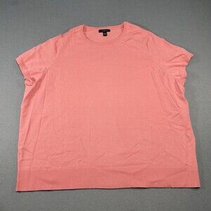 Lands End Sweater Womens 3X Pink Short Sleeve Crew Neck Fine Knit Pullover Top